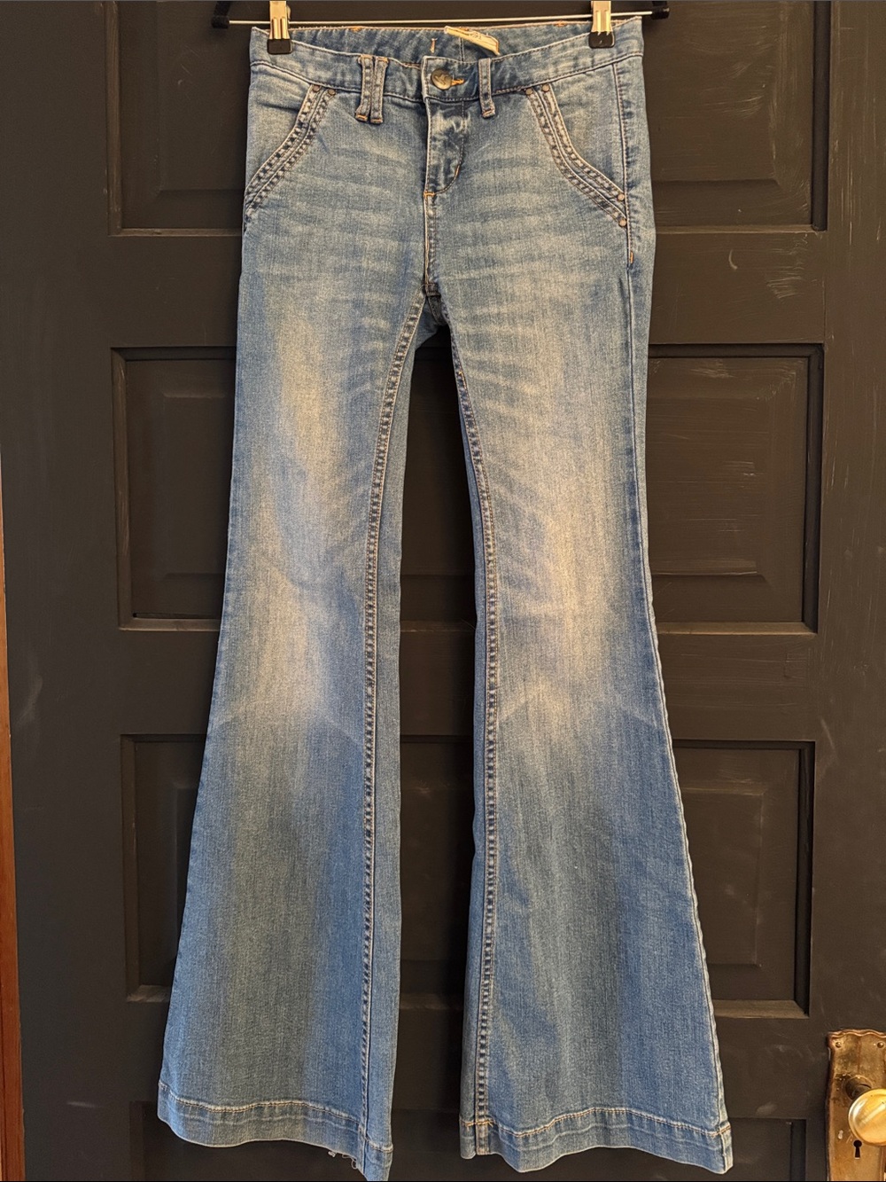 Free People Blue Flare Jeans - Mid Wash Wide Leg